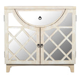 Benzara Mango Wood Cabinet with Mirrored look Steel Insert Door Storage, Beige UPT-195275 Beige Mango Wood, Metal and Stainless Steel UPT-195275