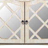 Benzara Mango Wood Cabinet with Mirrored look Steel Insert Door Storage, Beige UPT-195275 Beige Mango Wood, Metal and Stainless Steel UPT-195275