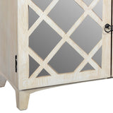 Benzara Mango Wood Cabinet with Mirrored look Steel Insert Door Storage, Beige UPT-195275 Beige Mango Wood, Metal and Stainless Steel UPT-195275