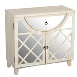 Mango Wood Cabinet with Mirrored look Steel Insert Door Storage, Beige