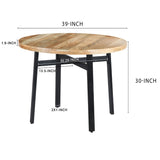 Benzara 39 Inch Round Mango Wood Dining Table with Angled Iron Leg Support, Brown and Black UPT-195277 Brown and Black Mango Wood and Iron UPT-195277