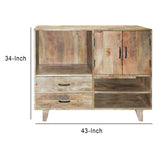 Benzara Farmhouse Style Mango Wood Display Unit with 2 Drawer Storage, Brown UPT-197306 Brown Mango Wood and Metal UPT-197306