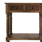 Benzara Traditional Wooden Console Table with 4 Drawers and Turned Legs, Brown UPT-197308 Brown Mango Wood UPT-197308