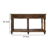 Benzara Traditional Wooden Console Table with 4 Drawers and Turned Legs, Brown UPT-197308 Brown Mango Wood UPT-197308