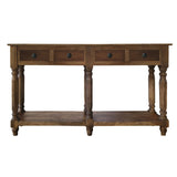 Benzara Traditional Wooden Console Table with 4 Drawers and Turned Legs, Brown UPT-197308 Brown Mango Wood UPT-197308