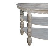 Benzara Half moon Shaped Wooden Console Table with 2 Shelves and Turned Legs, Gray UPT-197310 Gray Mango Wood UPT-197310