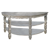 Benzara Half moon Shaped Wooden Console Table with 2 Shelves and Turned Legs, Gray UPT-197310 Gray Mango Wood UPT-197310