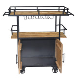 Benzara Wood and Metal Bar Cart with Double Door Storage and Casters, Brown and Black UPT-197312 Brown and Black Mango Wood and Metal UPT-197312