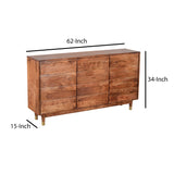 Benzara Handcrafted Wooden Sideboard with Shutter Design Door Storage, Rustic Brown UPT-197865 Brown Acacia Wood and Metal UPT-197865