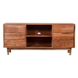 Benzara Handcrafted Wooden TV Console with Live Edge Shutter Door Cabinets, Brown UPT-197866 Brown Acacia Wood and Metal UPT-197866