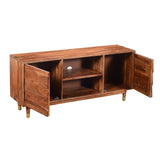 Benzara Handcrafted Wooden TV Console with Live Edge Shutter Door Cabinets, Brown UPT-197866 Brown Acacia Wood and Metal UPT-197866