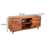 Benzara Handcrafted Wooden TV Console with Live Edge Shutter Door Cabinets, Brown UPT-197866 Brown Acacia Wood and Metal UPT-197866