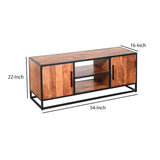 Benzara 54 Inch Metal Frame TV Console with 2 Side Door Cabinets, Black and Brown UPT-197871 Brown and Black Acacia Wood and Metal UPT-197871