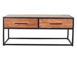 Benzara 2 Drawer Industrial Metal Coffee Table with Wooden Tile Top, Brown and Black UPT-197873 Brown Acacia Wood and Metal UPT-197873