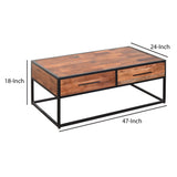 Benzara 2 Drawer Industrial Metal Coffee Table with Wooden Tile Top, Brown and Black UPT-197873 Brown Acacia Wood and Metal UPT-197873