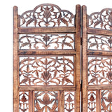 Benzara Handcrafted 3 Panel Mango Wood Screen with Cutout Filigree Carvings, Brown UPT-200176 Brown Mango Wood and MDF UPT-200176