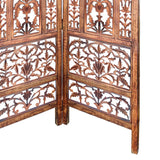 Benzara Handcrafted 3 Panel Mango Wood Screen with Cutout Filigree Carvings, Brown UPT-200176 Brown Mango Wood and MDF UPT-200176