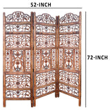 Benzara Handcrafted 3 Panel Mango Wood Screen with Cutout Filigree Carvings, Brown UPT-200176 Brown Mango Wood and MDF UPT-200176