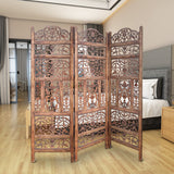 Benzara Handcrafted 3 Panel Mango Wood Screen with Cutout Filigree Carvings, Brown UPT-200176 Brown Mango Wood and MDF UPT-200176