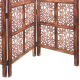 Benzara 3 Panel Mango Wood Screen with Intricate Cutout Carvings, Brown UPT-200177 Brown Mango Wood and MDF UPT-200177