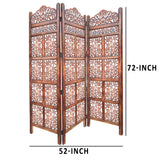 Benzara 3 Panel Mango Wood Screen with Intricate Cutout Carvings, Brown UPT-200177 Brown Mango Wood and MDF UPT-200177