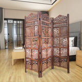 Benzara 3 Panel Mango Wood Screen with Intricate Cutout Carvings, Brown UPT-200177 Brown Mango Wood and MDF UPT-200177