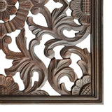 Benzara Square Shape Wooden Wall Panel with Filigree Carvings, Burnt Brown UPT-200179 Brown MDF UPT-200179