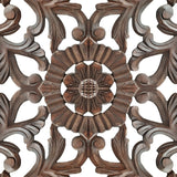 Benzara Square Shape Wooden Wall Panel with Filigree Carvings, Burnt Brown UPT-200179 Brown MDF UPT-200179