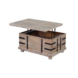 Benzara Farmhouse Mango Wood Lift Top Storage Coffee Table with Metal Inlays, Brown and Black UPT-204782 Brown and Black Mango Wood and Metal UPT-204782