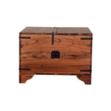 Benzara Trunk Shape Mango Wood Storage Side/ End Table with Hinged Top, Brown and Black UPT-204783 Brown and Black Mango Wood and Metal UPT-204783