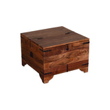 Trunk Shape Mango Wood Storage Side/ End Table with Hinged Top, Brown and Black