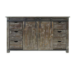 Benzara 70 Inch Wooden Console with Barn Style Sliding Door Storage,Distressed Brown UPT-205742 Brown Wood and Metal UPT-205742