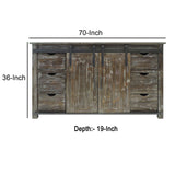 Benzara 70 Inch Wooden Console with Barn Style Sliding Door Storage,Distressed Brown UPT-205742 Brown Wood and Metal UPT-205742