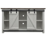 Benzara Farmhouse Style Media Console with Barn Style Sliding Door, Brown and White UPT-205743 Brown and White Wood and Metal UPT-205743