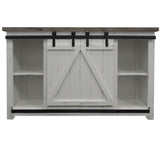 Benzara Farmhouse Style Media Console with Barn Style Sliding Door, Brown and White UPT-205743 Brown and White Wood and Metal UPT-205743