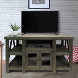 Benzara 52 Inch Handmade Wooden TV Stand with 2 Glass Door Cabinet, Distressed Gray UPT-205747 Gray Wood and Glass UPT-205747