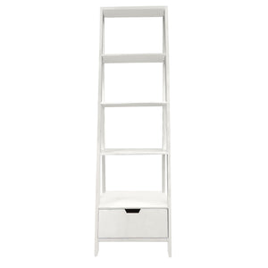 Benzara 4 Shelf Wooden Ladder Bookcase with Bottom Drawer, Antique white UPT-205750 White Wood UPT-205750