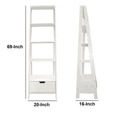 Benzara 4 Shelf Wooden Ladder Bookcase with Bottom Drawer, Antique white UPT-205750 White Wood UPT-205750