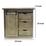 Benzara 3 Drawer Wooden Accent Chest with Sliding Barn Door Storage, Ash Brown UPT-205768 Brown Wood UPT-205768