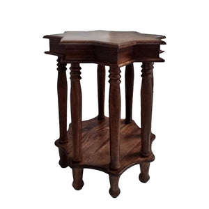 Benzara Star Shape Top Mango Wood Accent End Table with shelf and Spool Turned legs, Brown UPT-213128 Brown Mango Wood UPT-213128