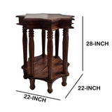 Benzara Star Shape Top Mango Wood Accent End Table with shelf and Spool Turned legs, Brown UPT-213128 Brown Mango Wood UPT-213128