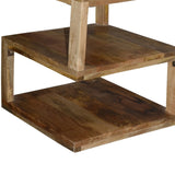 Benzara Etagere Stacked Cube Design Mango Wood End SideTable with 3 Shelves, Brown UPT-213130 Brown Mango Wood UPT-213130