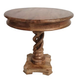 Benzara Round Mango Wood Table with Twisted Pedestal Base and Molded Top, Walnut Brown UPT-213134 Brown Mango Wood UPT-213134