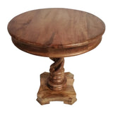 Benzara Round Mango Wood Table with Twisted Pedestal Base and Molded Top, Walnut Brown UPT-213134 Brown Mango Wood UPT-213134