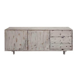 Distressed 2 Door Storage Mango Wood Accent Cabinet with 3 Drawers, Antique White