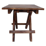 Benzara Plank Style Square Portable Mango Wood Picnic Chair with Cross Legs, Rustic Brown UPT-214889 Brown Mango Wood UPT-214889