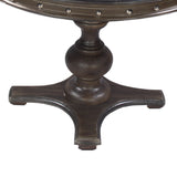 Benzara Round Wooden Farmhouse Dining Table with Rivets Accent and Turned Pedestal Base, Dark Brown UPT-215752 Brown Wood UPT-215752