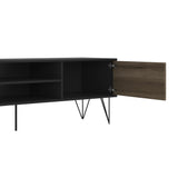 Benzara 60 Inch Wood and Metal 1 Door TV Entertainment Stand with 2 Drawers, Brown and Black UPT-225266 Brown and Black Particle Board and Metal UPT-225266