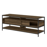 Benzara 58 Inch Wood and Metal Entertainmnet TV Stand with 2 Drawers, Brown and Black UPT-225269 Brown and Black Particle Board and Metal UPT-225269