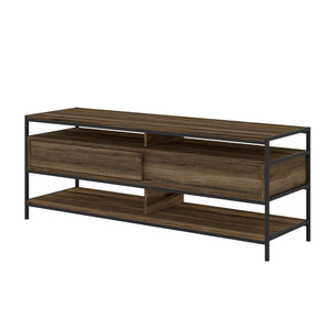 Benzara 58 Inch Wood and Metal Entertainmnet TV Stand with 2 Drawers, Brown and Black UPT-225269 Brown and Black Particle Board and Metal UPT-225269